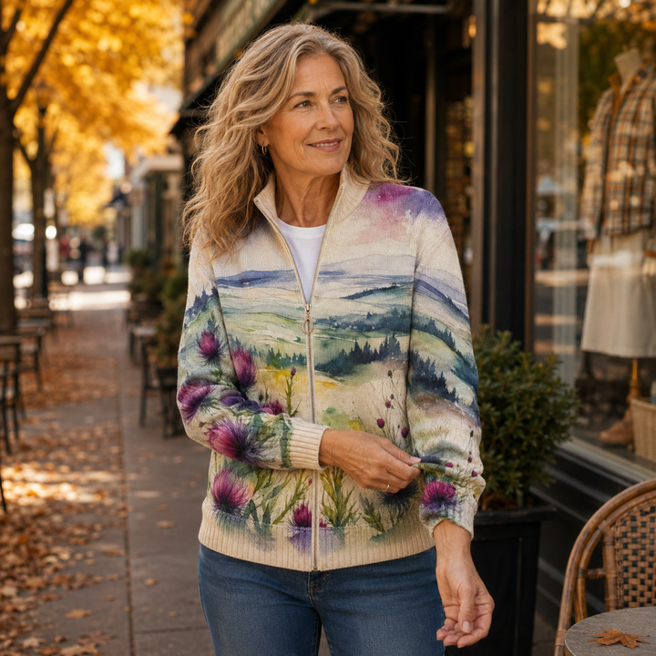 Marlowe | Cardigan Zip Paesaggio Cardo