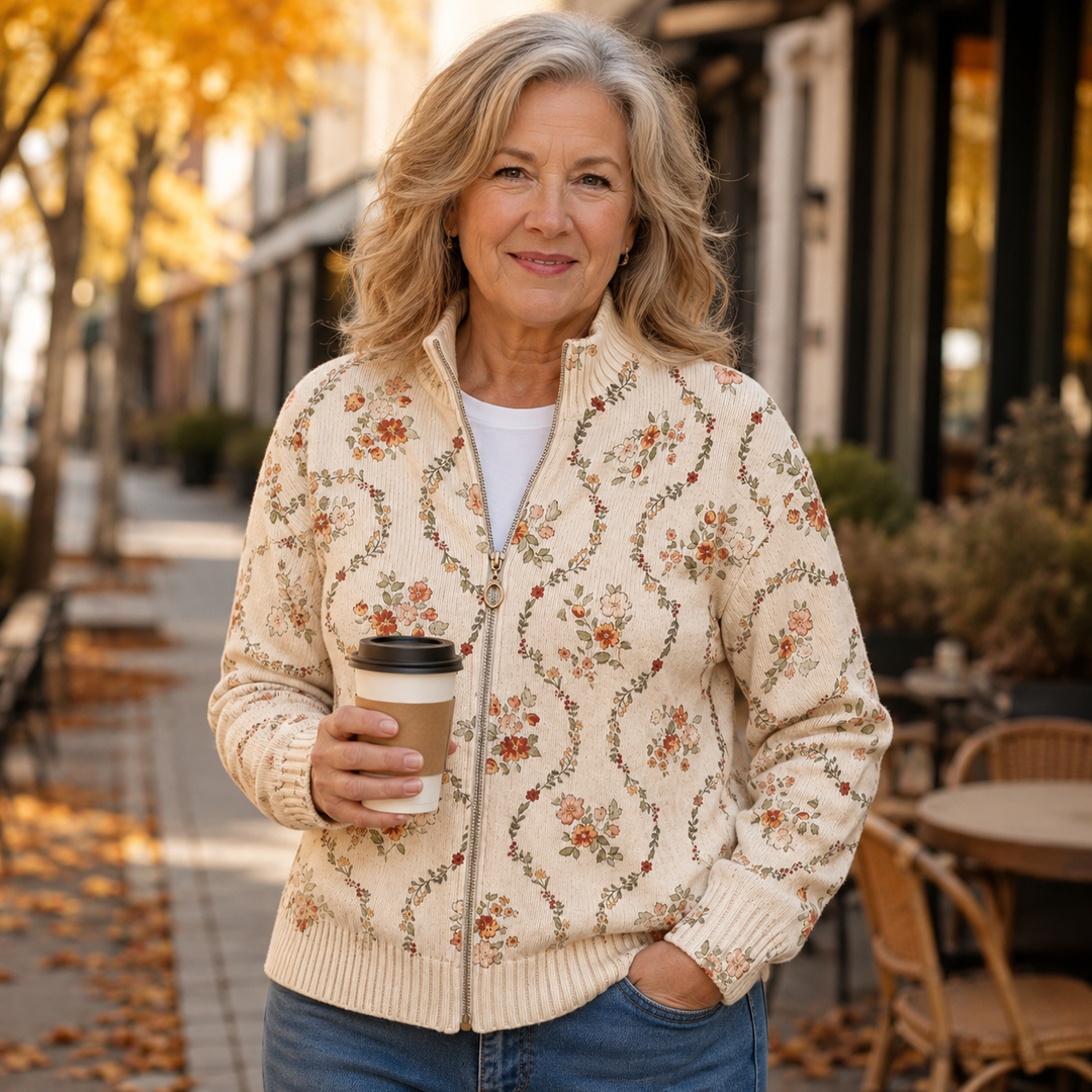 Vivienne | Cardigan con zip a motivi floreali