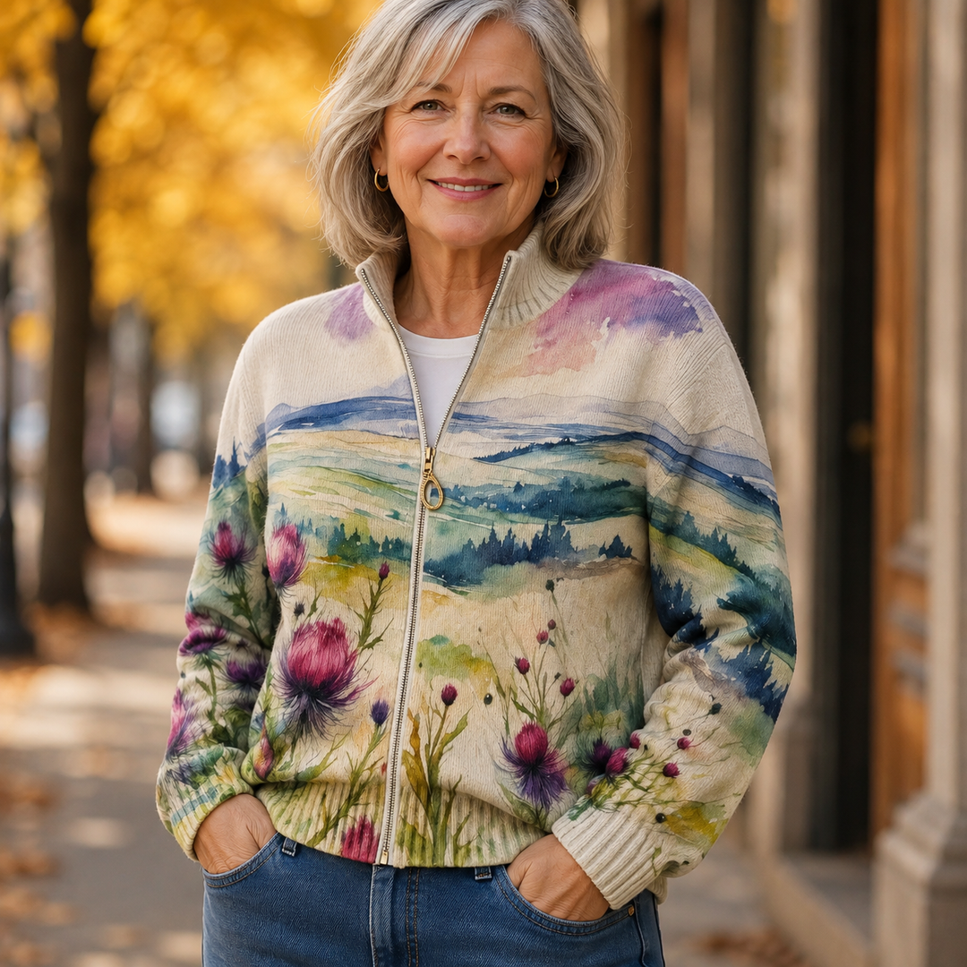 Marlowe | Cardigan Zip Paesaggio Cardo