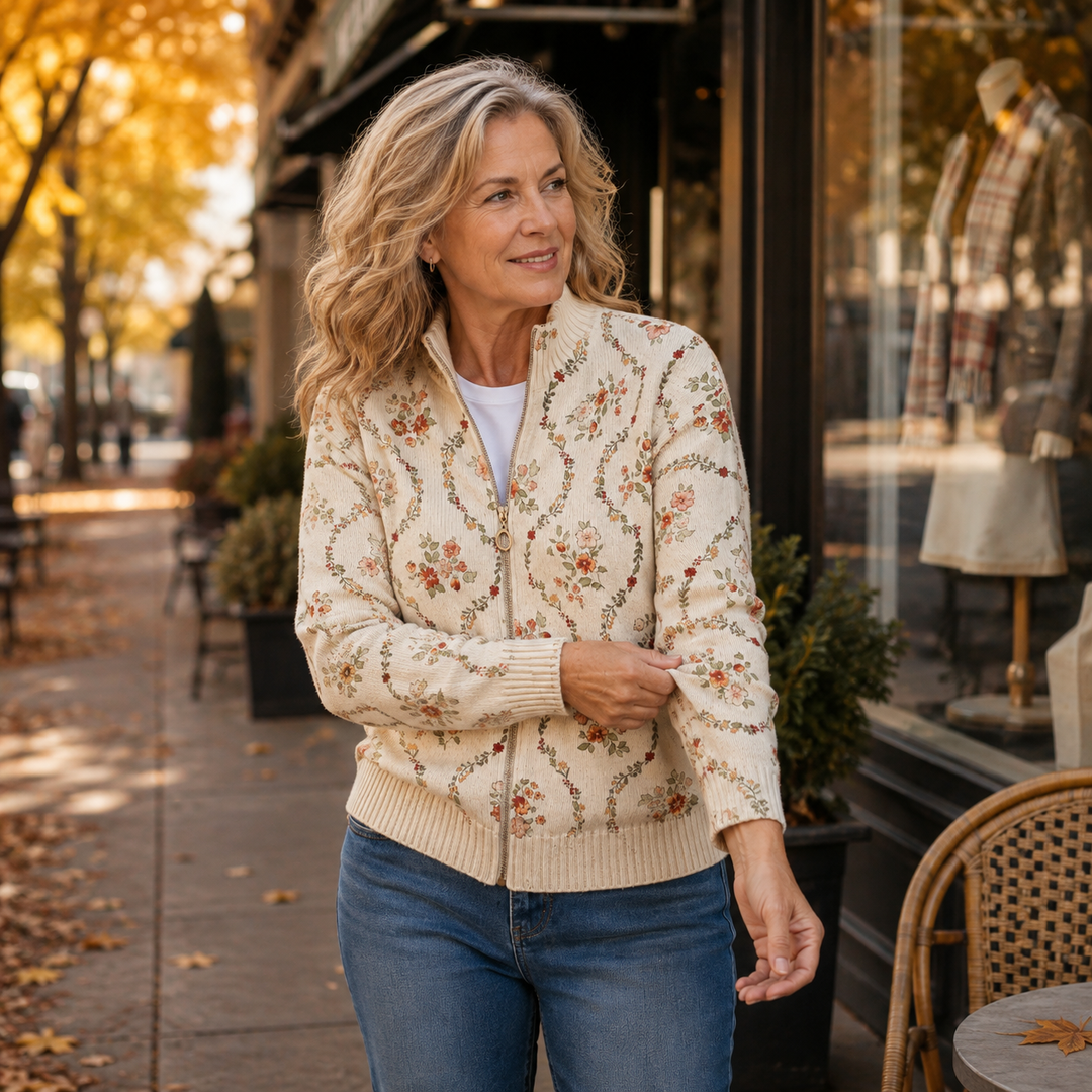 Vivienne | Cardigan con zip a motivi floreali