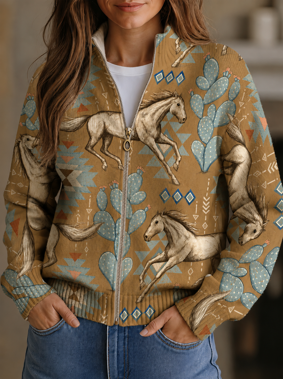 Winona | Cardigan zip in lana deserto e cactus