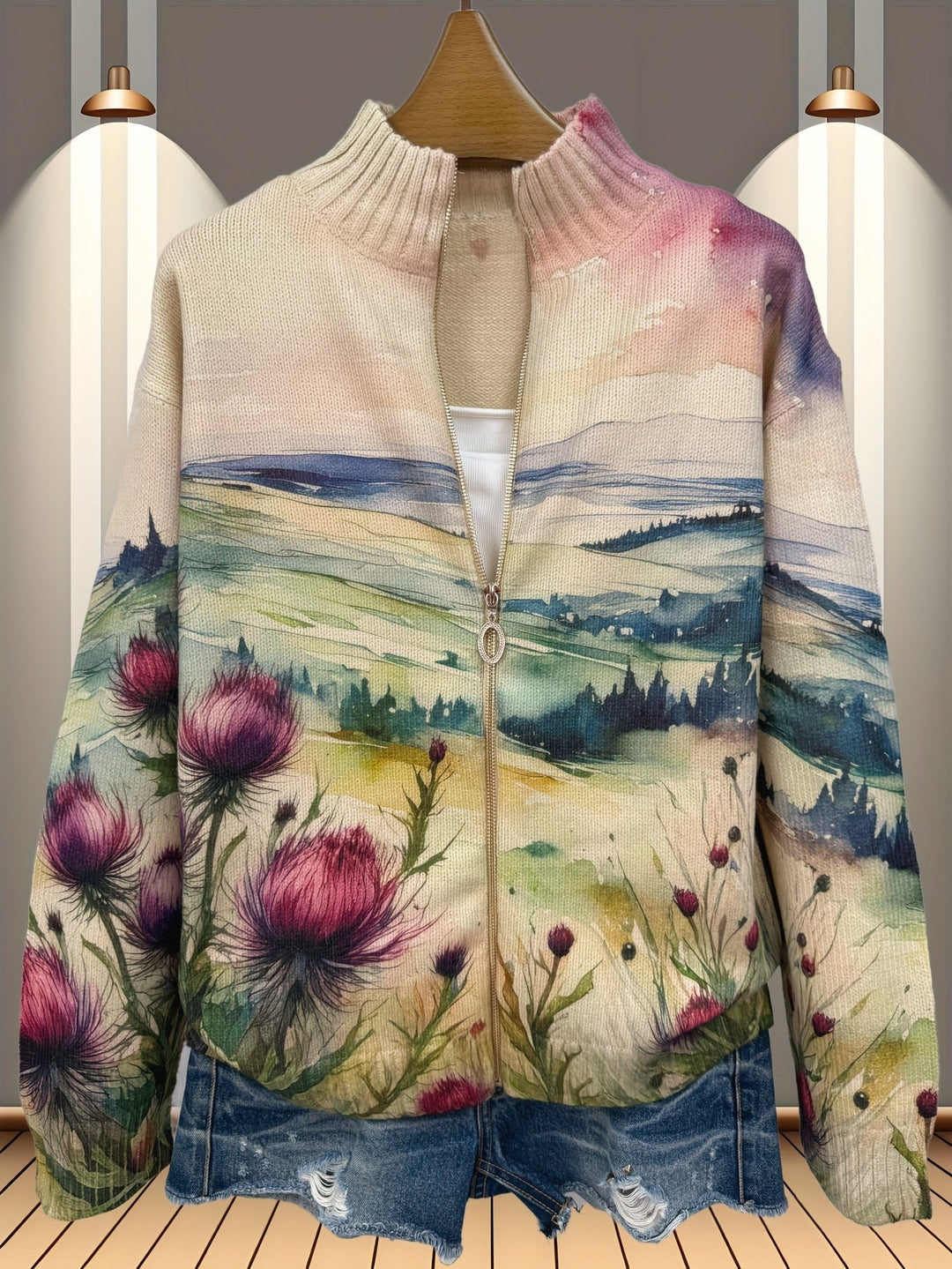 Marlowe | Cardigan Zip Paesaggio Cardo