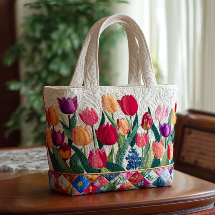 Borsa tote trapuntata - Giardino di tulipani