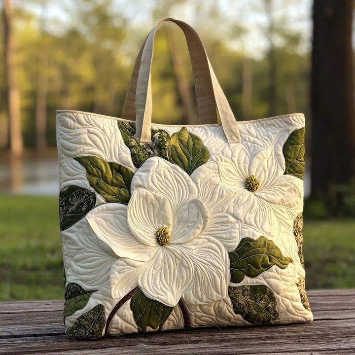 Borsa tote trapuntata artigianale - Bellissimi gigli bianchi