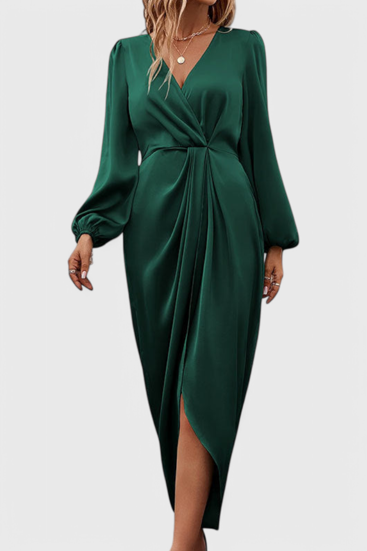 Andrea - Abito Lungo Elegante con Scollatura a V e Fessura Laterale