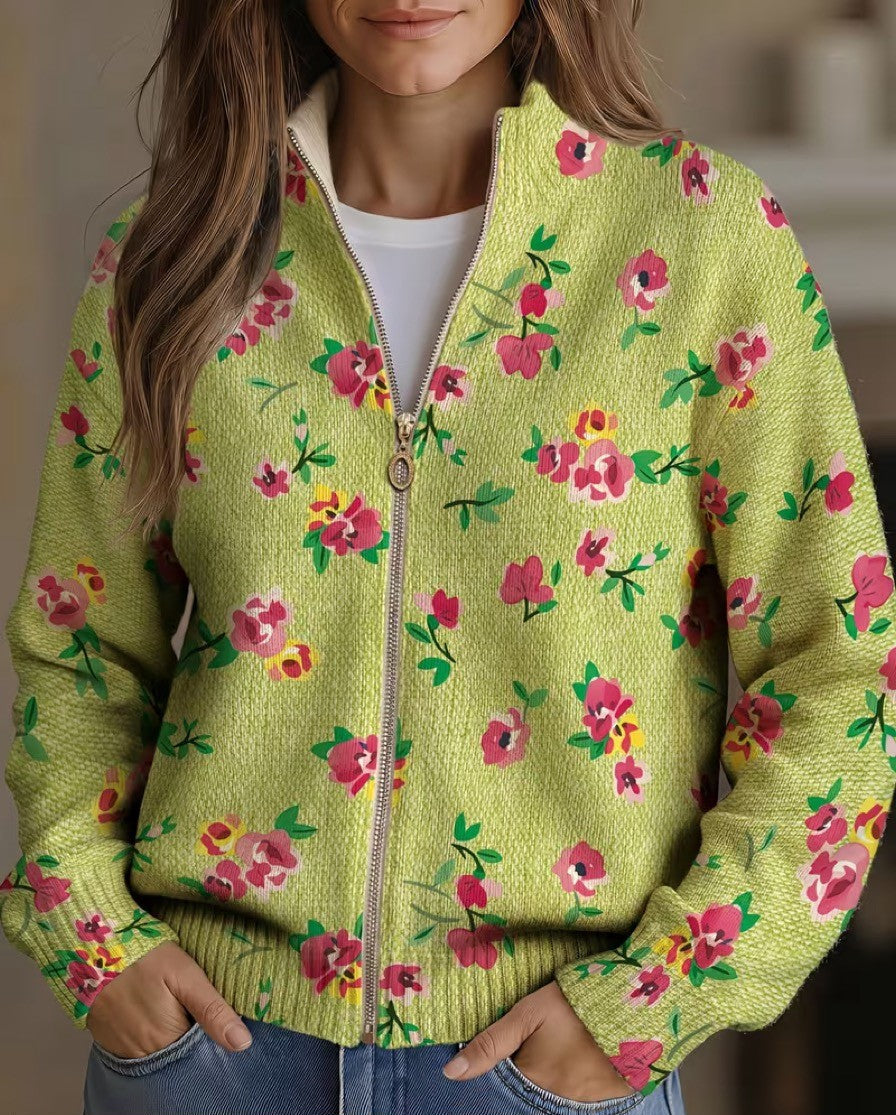 Margot | Cardigan zip floreale rosa e lime