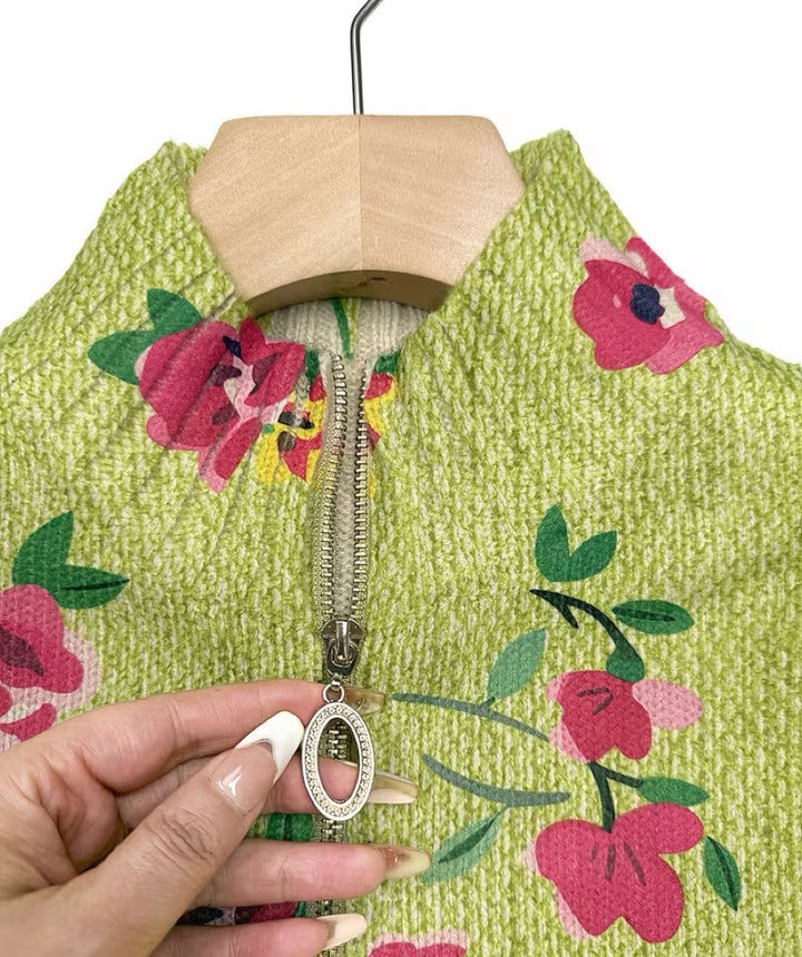 Margot | Cardigan zip floreale rosa e lime