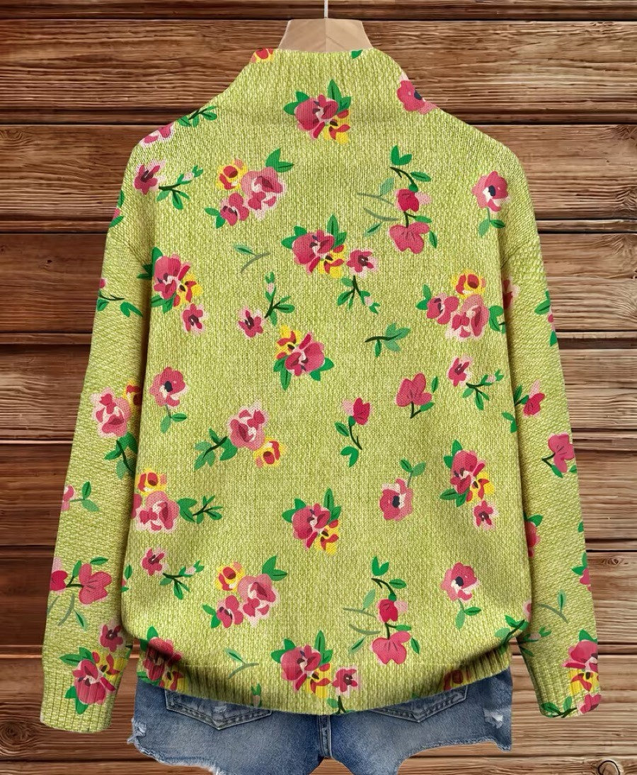 Margot | Cardigan zip floreale rosa e lime