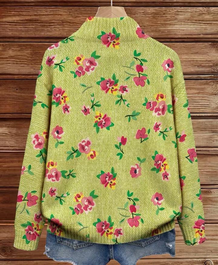 Margot | Cardigan zip floreale rosa e lime
