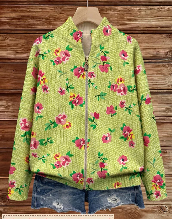 Margot | Cardigan zip floreale rosa e lime