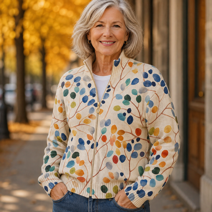 Delphine | Cardigan zip con stampa botanica