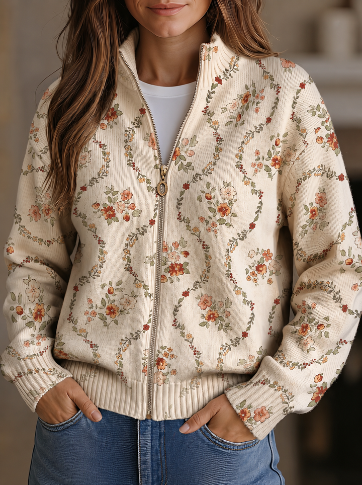 Vivienne | Cardigan con zip a motivi floreali