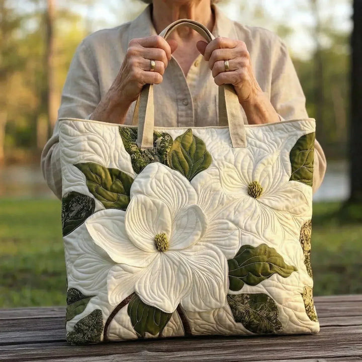 Borsa tote trapuntata artigianale - Bellissimi gigli bianchi