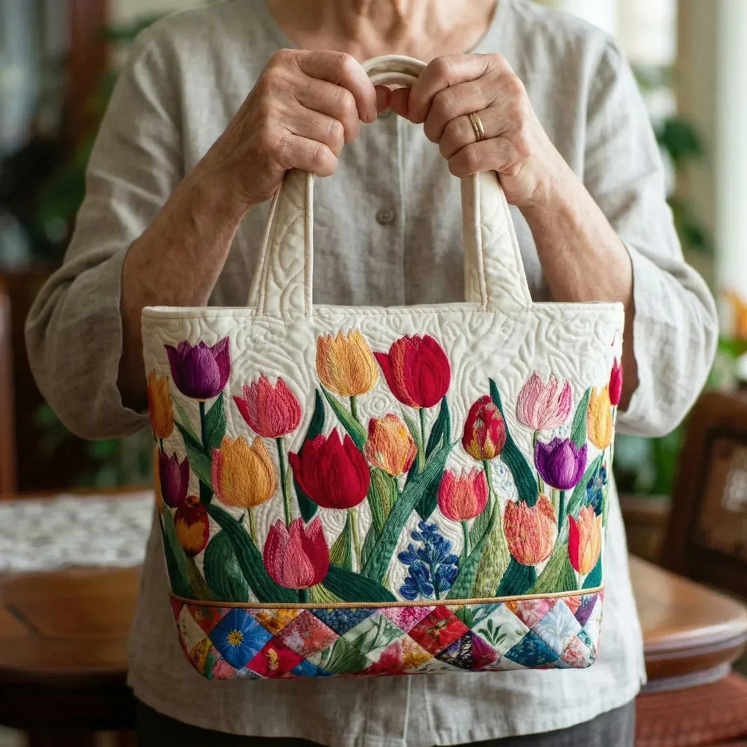 Borsa tote trapuntata - Giardino di tulipani