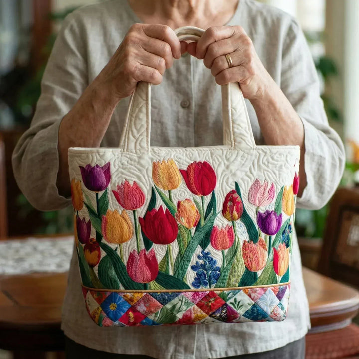 Borsa tote trapuntata - Giardino di tulipani