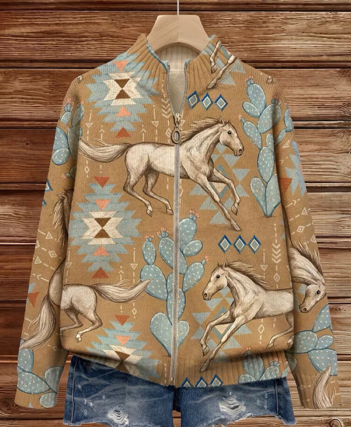 Winona | Cardigan zip in lana deserto e cactus