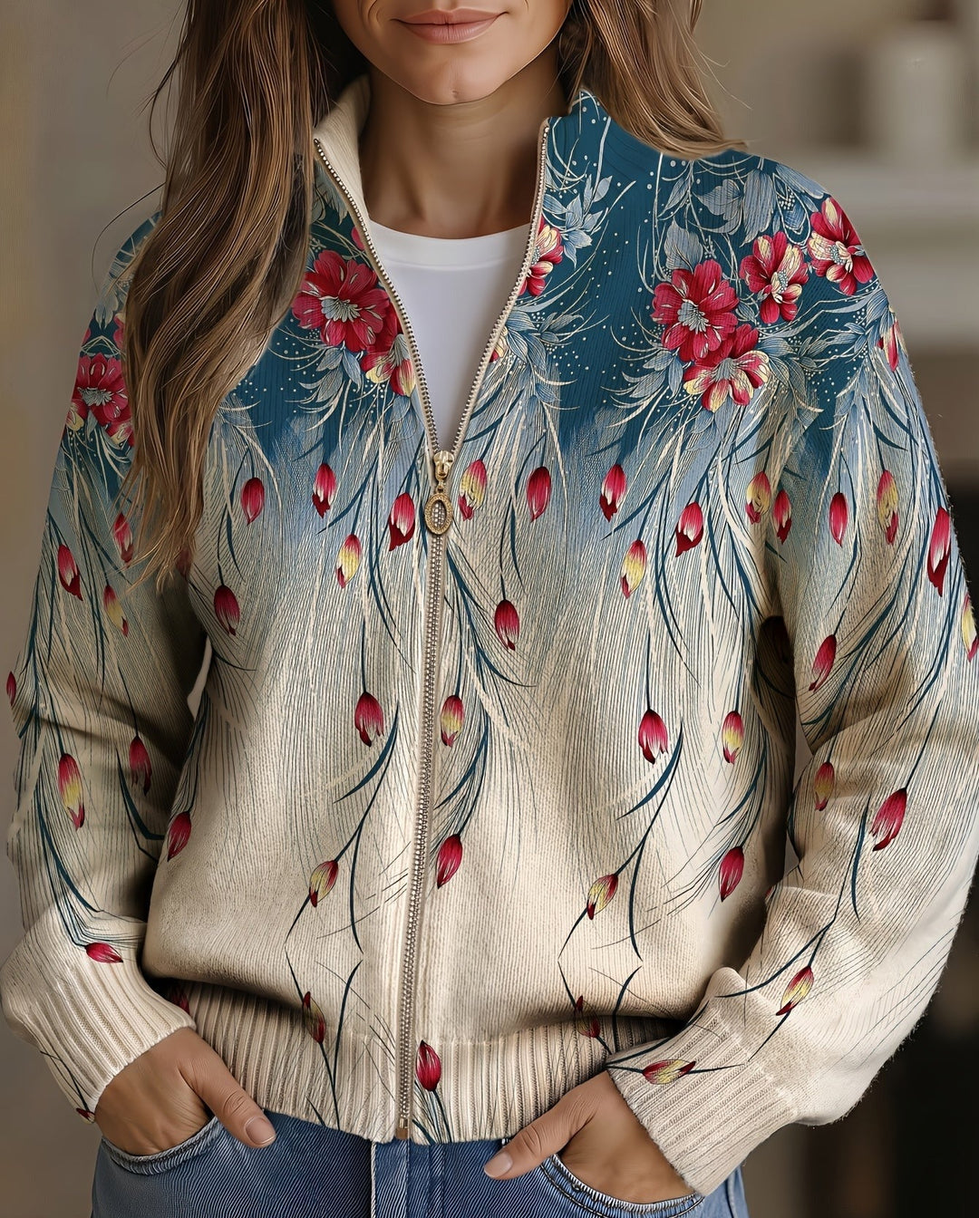 Seraphine | Cardigan zip con degradé floreale